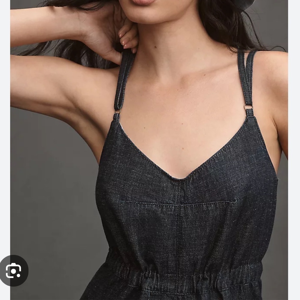 Anthropologie Charcoal Black Spaghetti-Strap Wide-Leg Jumpsuit - Picture 3 of 13
